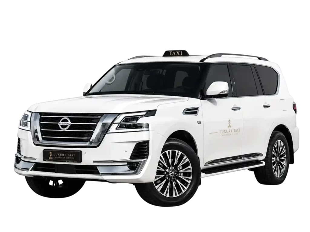 White luxury SUV taxi with premium exterior and spacious design.