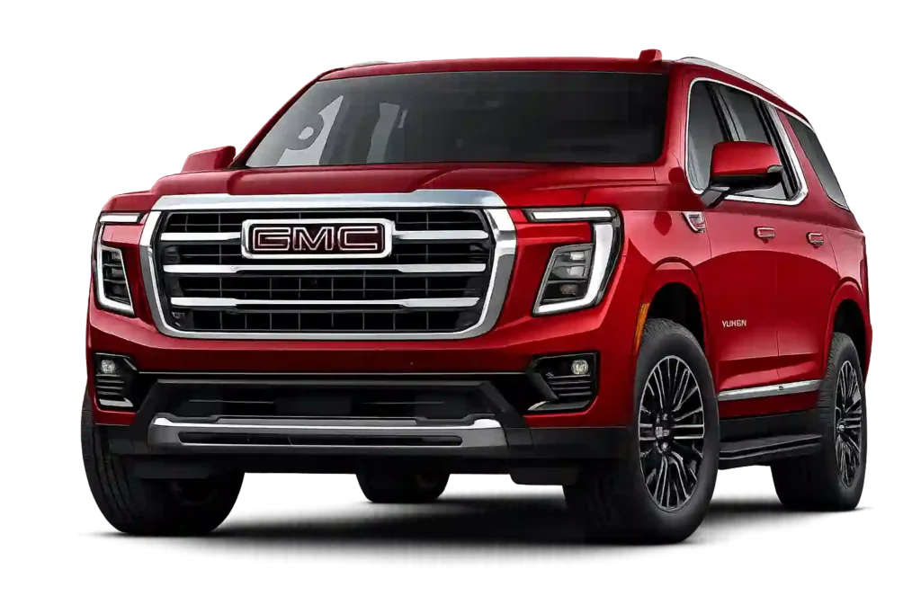 Red GMC Yukon luxury SUV for Khobar to Bahrain limousine and private taxi service.