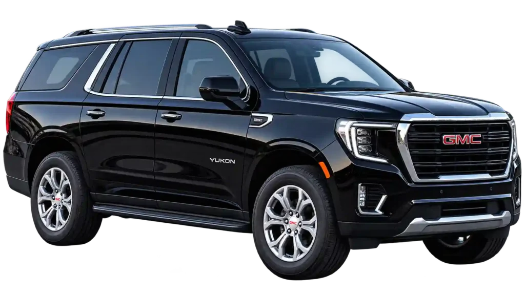 Black GMC Yukon luxury SUV for private airport transportation.