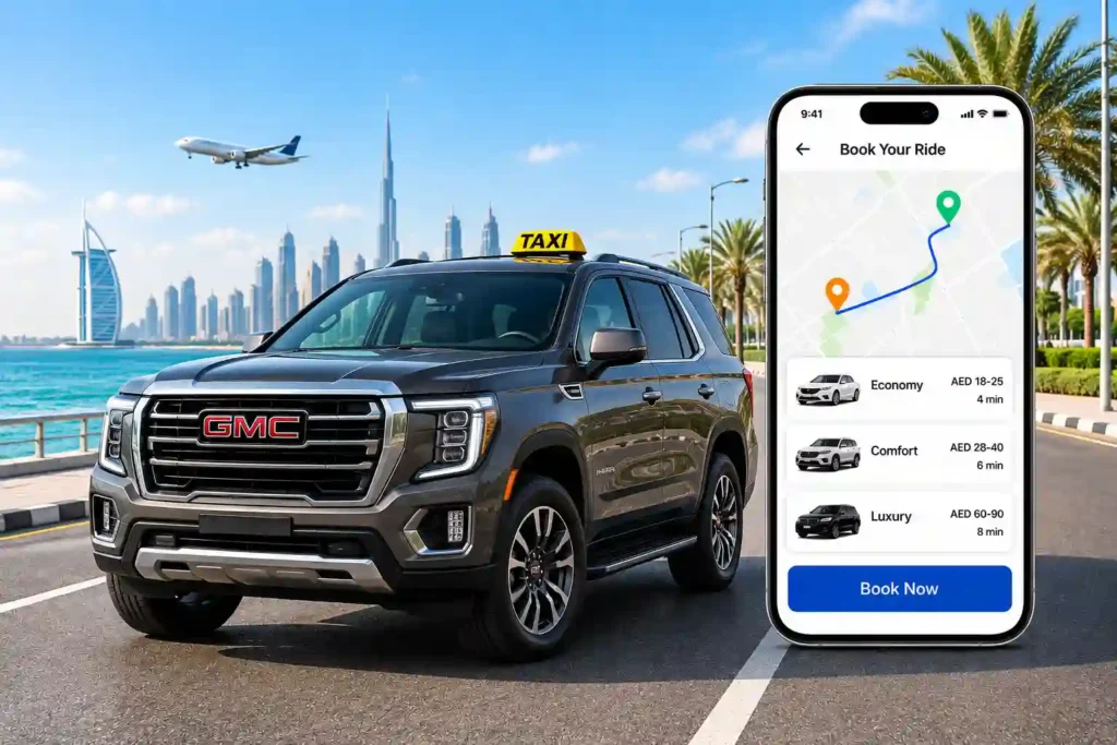 Dammam Taxi Service online booking with GMC SUV.