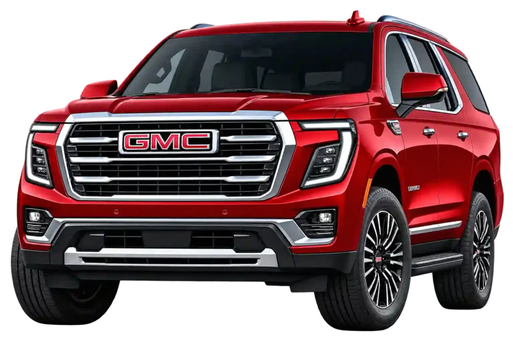 Red GMC Denali luxury SUV for Bahrain to Dammam Airport Taxi travel.