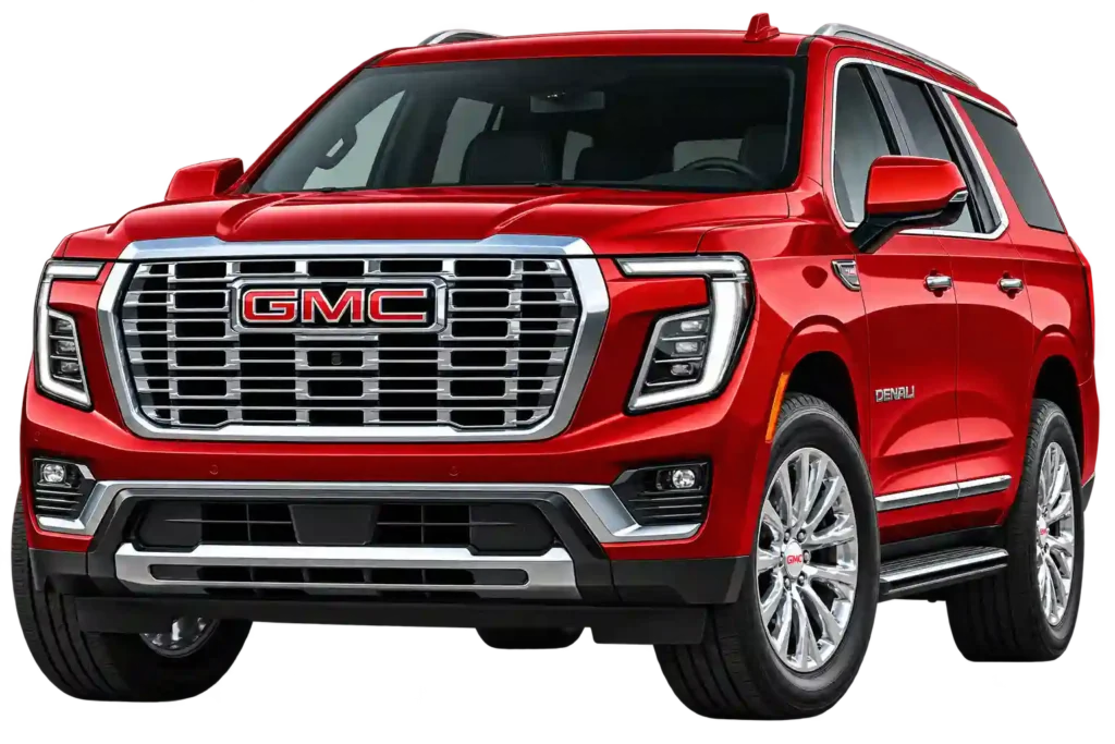 Red GMC Yukon Denali luxury SUV for premium private transportation.