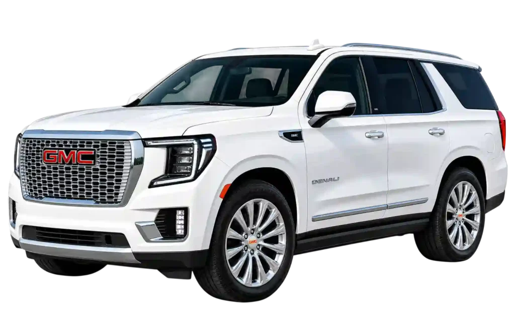 White GMC Denali SUV for private Bahrain to Dammam Airport Taxi transfer.