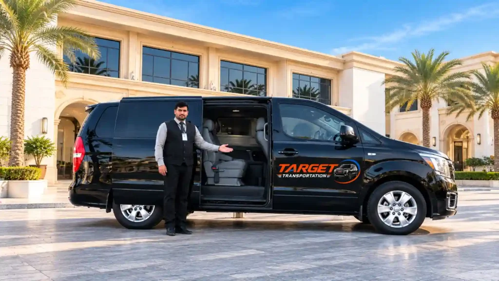 Taxi from Makkah to Jeddah Airport with a luxury black passenger van and professional driver.